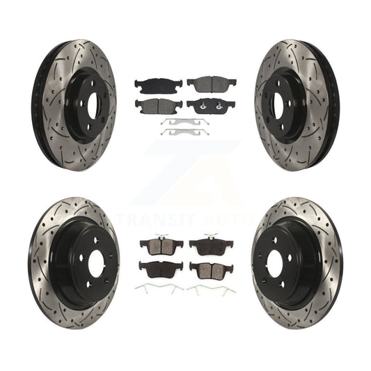 Drill Slot Brake Rotors Semi-Metallic Pad Front Rear Kit For Lincoln Continental