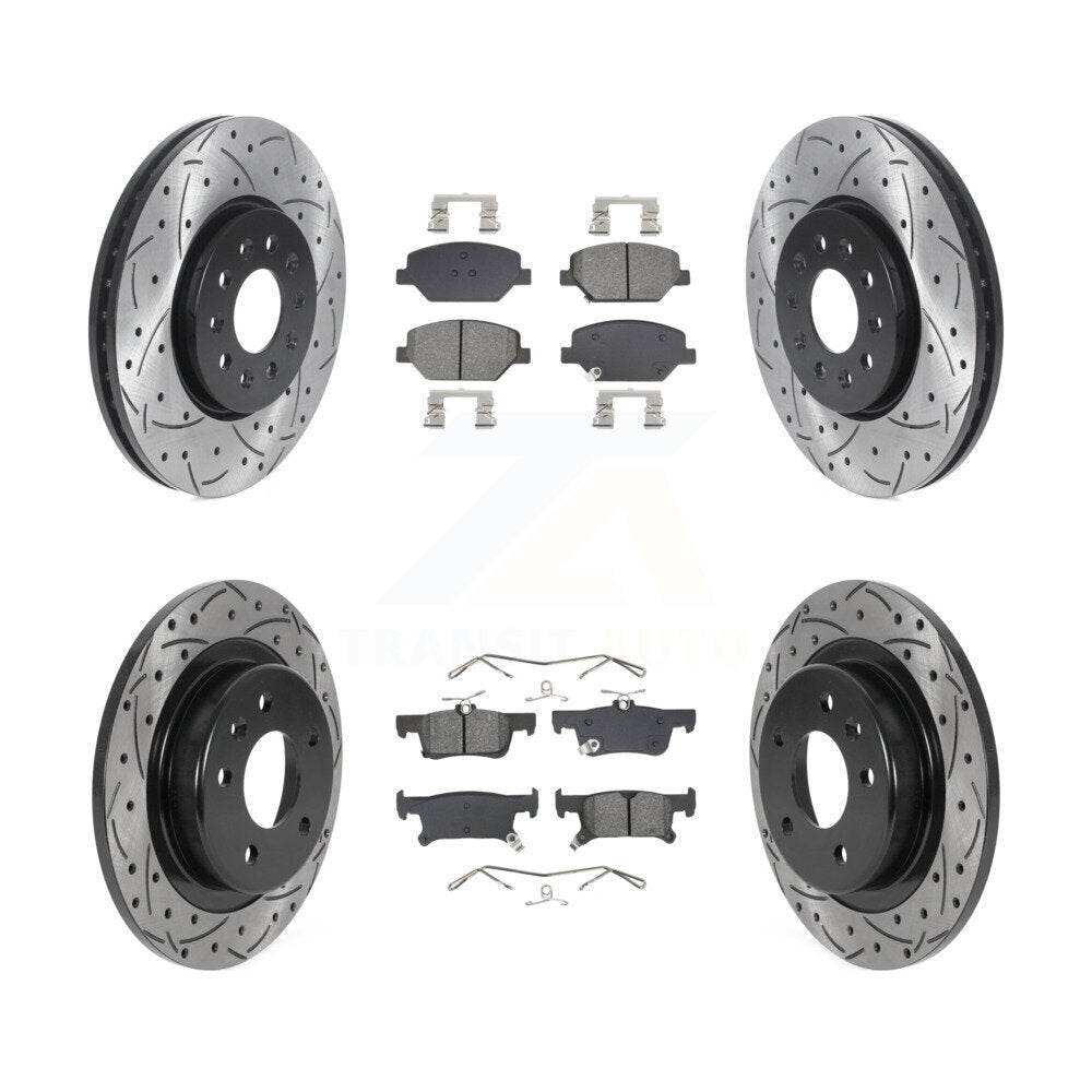 Drill Slot Disc Brake Rotors Semi-Metallic Pad Front Rear Kit For Buick Envision