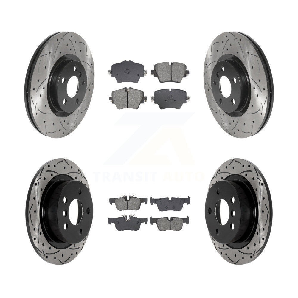 Coated Drilled Slotted Disc Brake Rotor And Semi-Metallic Pad Front Rear Kit For