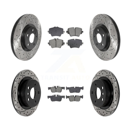 Coated Drilled Slotted Disc Brake Rotor And Semi-Metallic Pad Front Rear Kit For