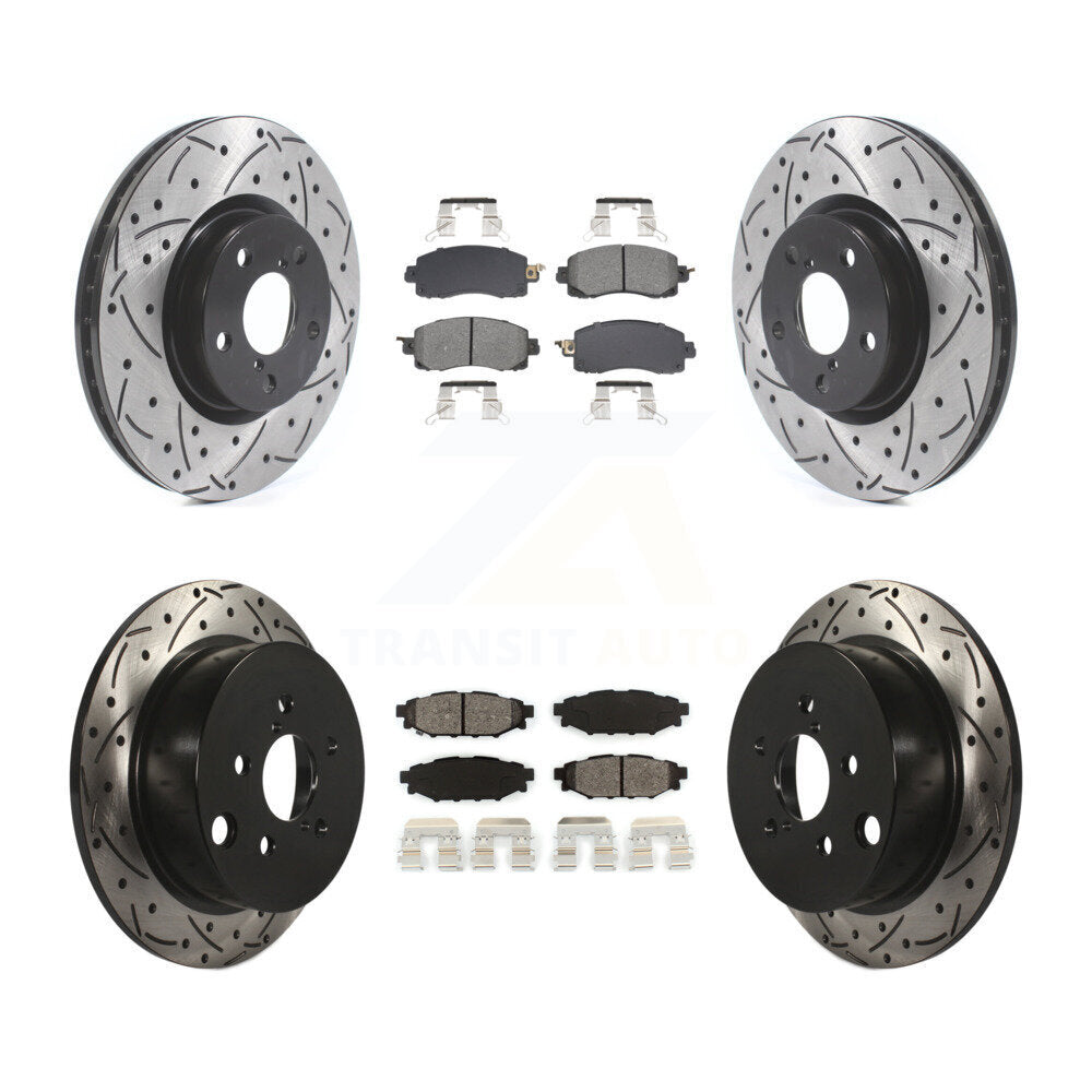 Drill Slot Disc Brake Rotors Semi-Metallic Pad Front Rear Kit For Subaru Impreza