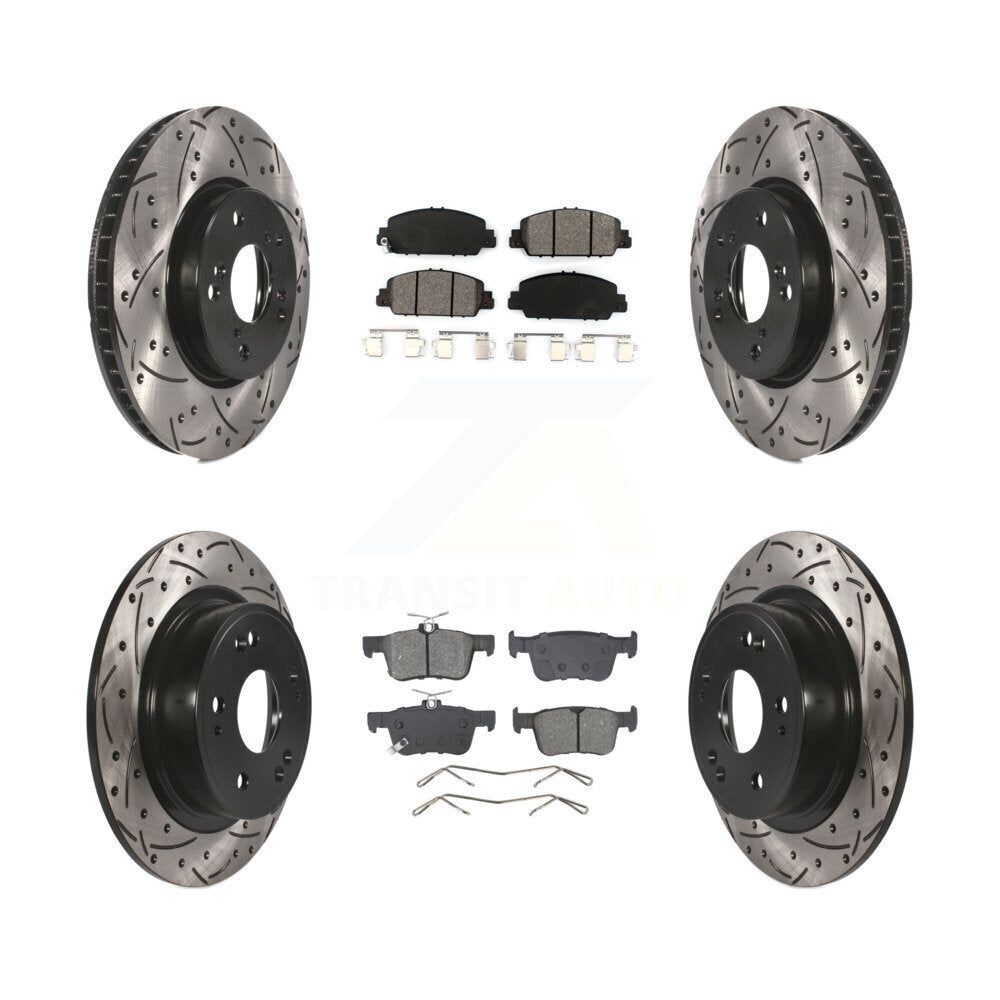 Drilled Slot Disc Brake Rotors Semi-Metallic Pad Front Rear Kit For Honda Accord