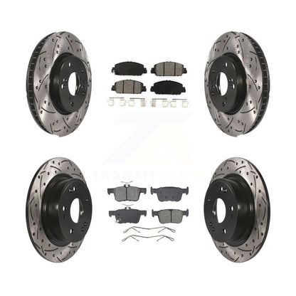 Drilled Slot Disc Brake Rotors Semi-Metallic Pad Front Rear Kit For Honda Accord