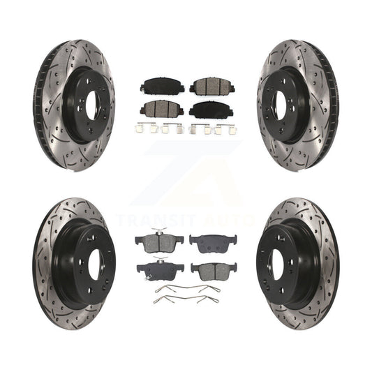 Drilled Slot Disc Brake Rotors Semi-Metallic Pad Front Rear Kit For Honda Accord