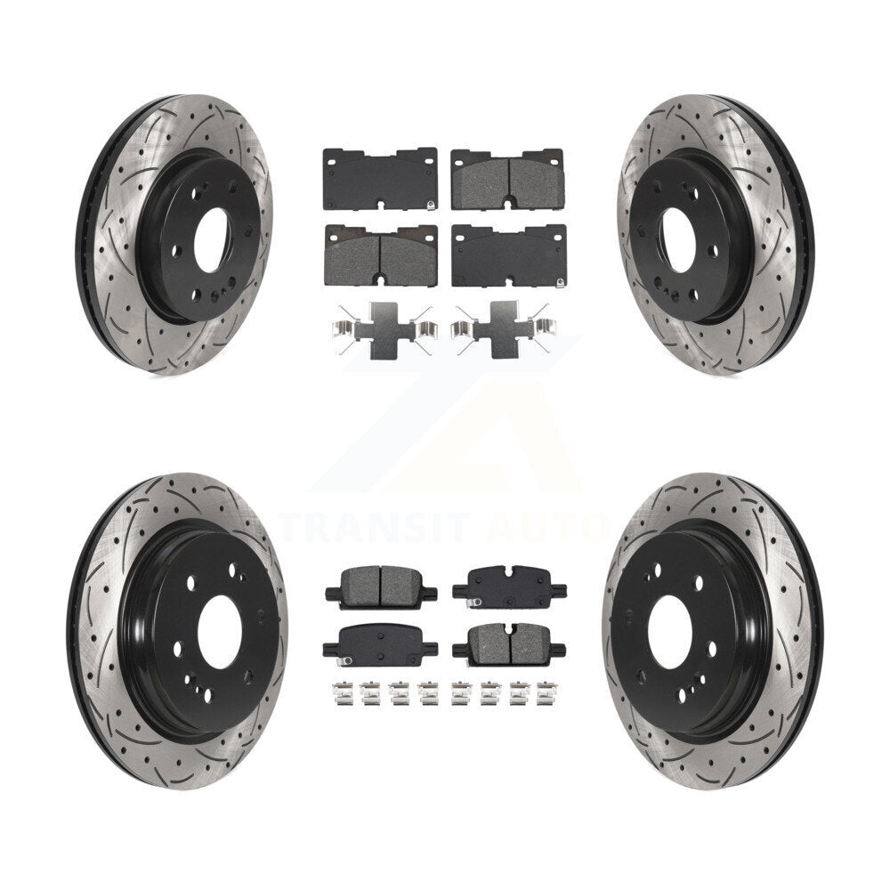 Drilled Slot Brake Rotor Semi-Metallic Pad Front Rear Kit For Chevrolet GMC 1500