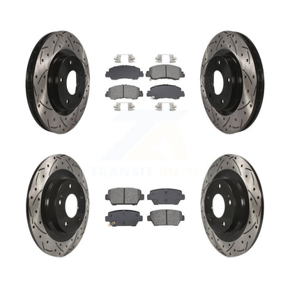 Coated Drilled Slotted Disc Brake Rotor And Semi-Metallic Pad Front Rear Kit For