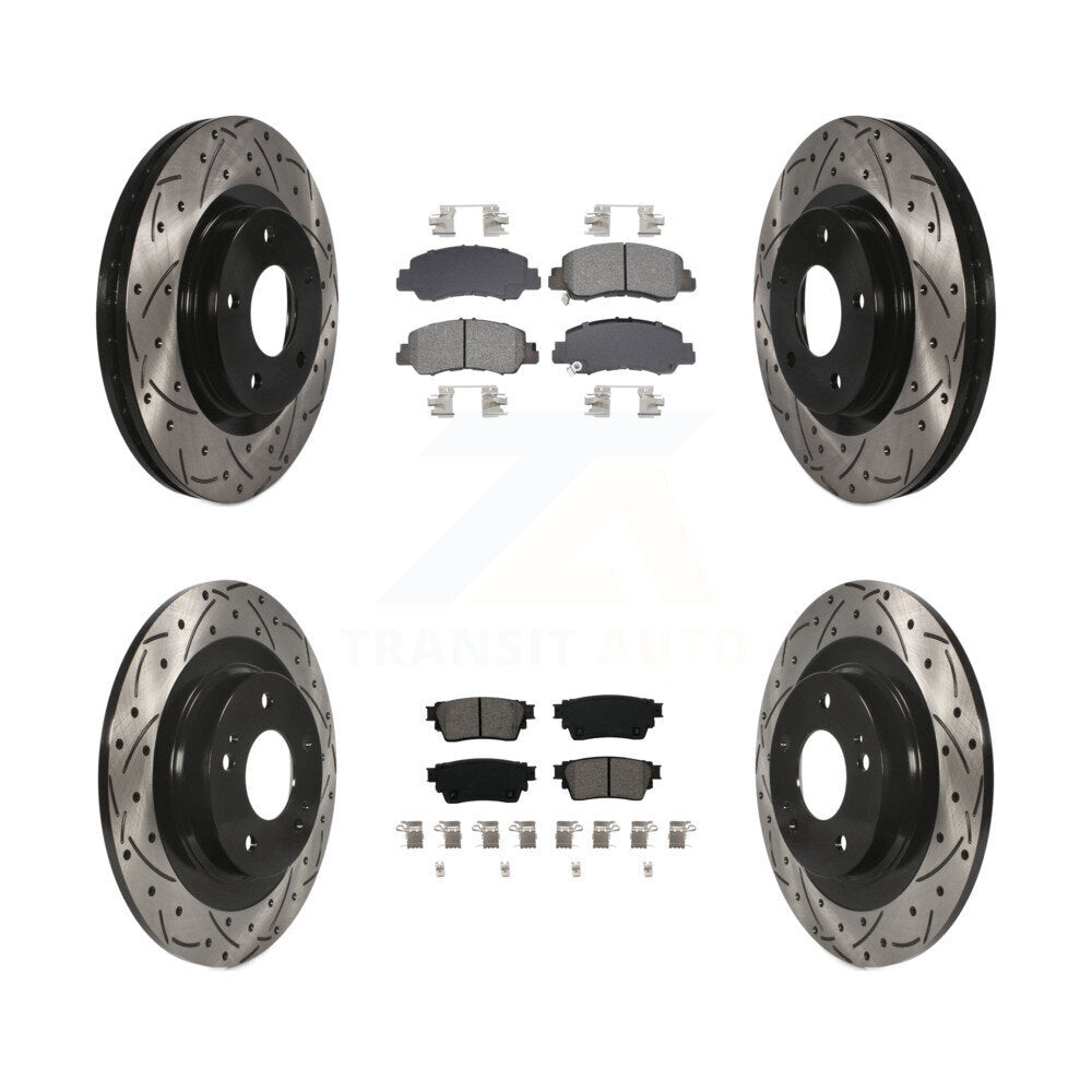 Coated Drilled Slotted Disc Brake Rotor And Semi-Metallic Pad Front Rear Kit For