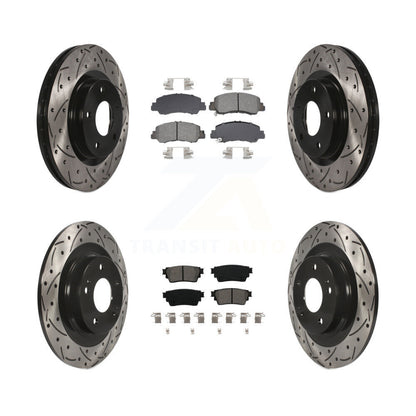 Coated Drilled Slotted Disc Brake Rotor And Semi-Metallic Pad Front Rear Kit For