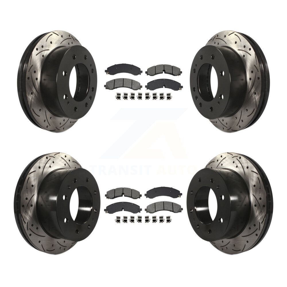 Drill Slot Brake Rotor Semi-Metallic Pad Front Rear Kit For GMC Chevrolet Sierra