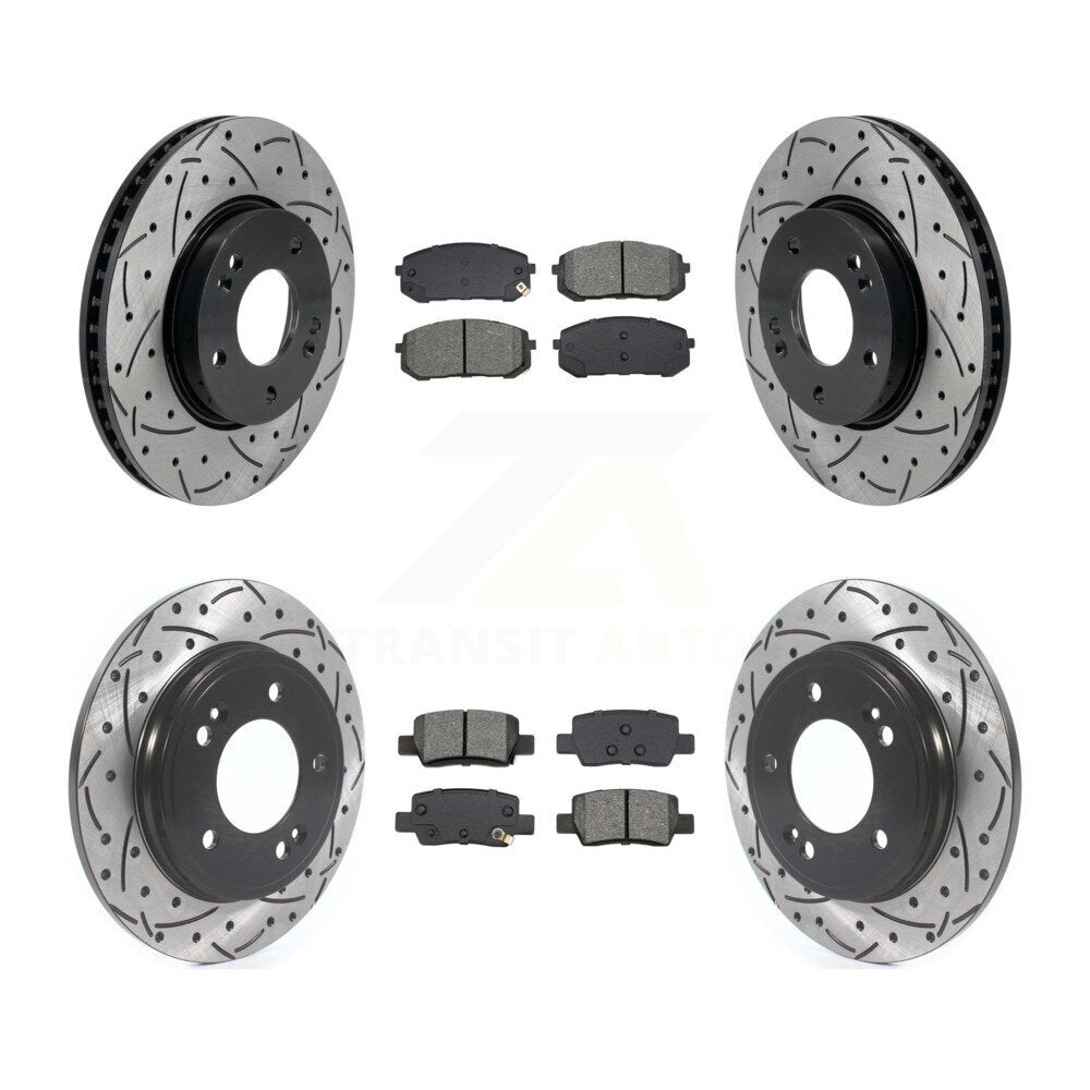 Drill Slot Disc Brake Rotor Semi-Metallic Pad Front Rear Kit For Hyundai Elantra