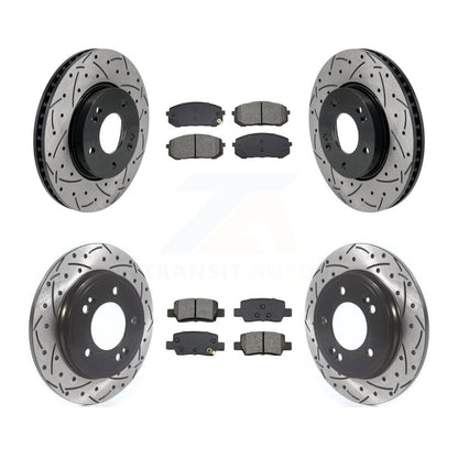 Drill Slot Disc Brake Rotor Semi-Metallic Pad Front Rear Kit For Hyundai Elantra