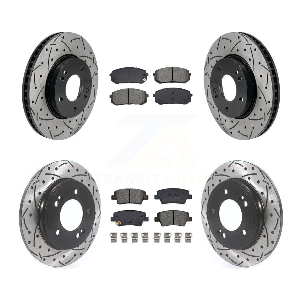 Drill Slot Disc Brake Rotor Semi-Metallic Pad Front Rear Kit For Hyundai Elantra