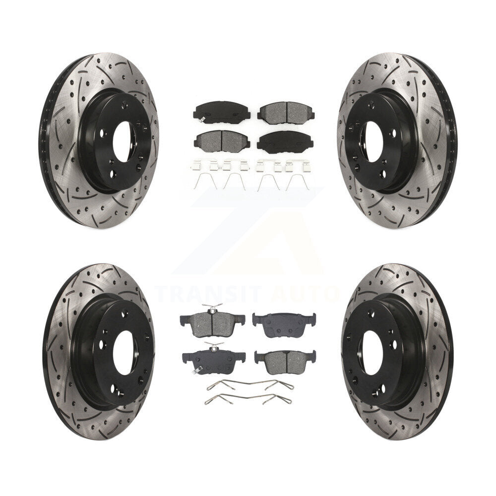 Drilled Slot Disc Brake Rotor & Semi-Metallic Pad Front Rear Kit For Honda Civic