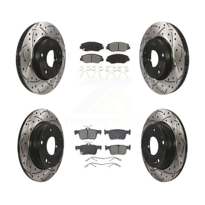 Drilled Slot Disc Brake Rotor & Semi-Metallic Pad Front Rear Kit For Honda Civic