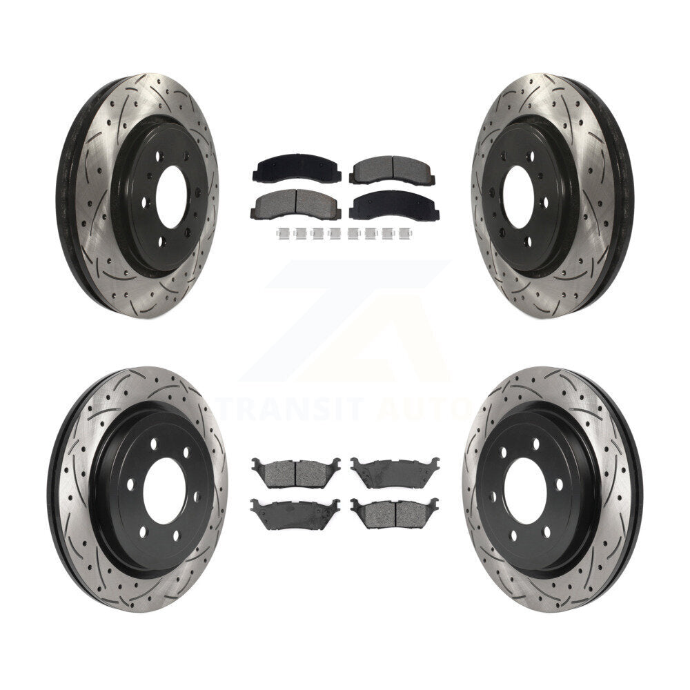 Drilled Slot Brake Rotor Semi-Metallic Pad Front Rear Kit For Ford F-150 Lincoln