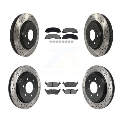 Drilled Slot Brake Rotor Semi-Metallic Pad Front Rear Kit For Ford F-150 Lincoln