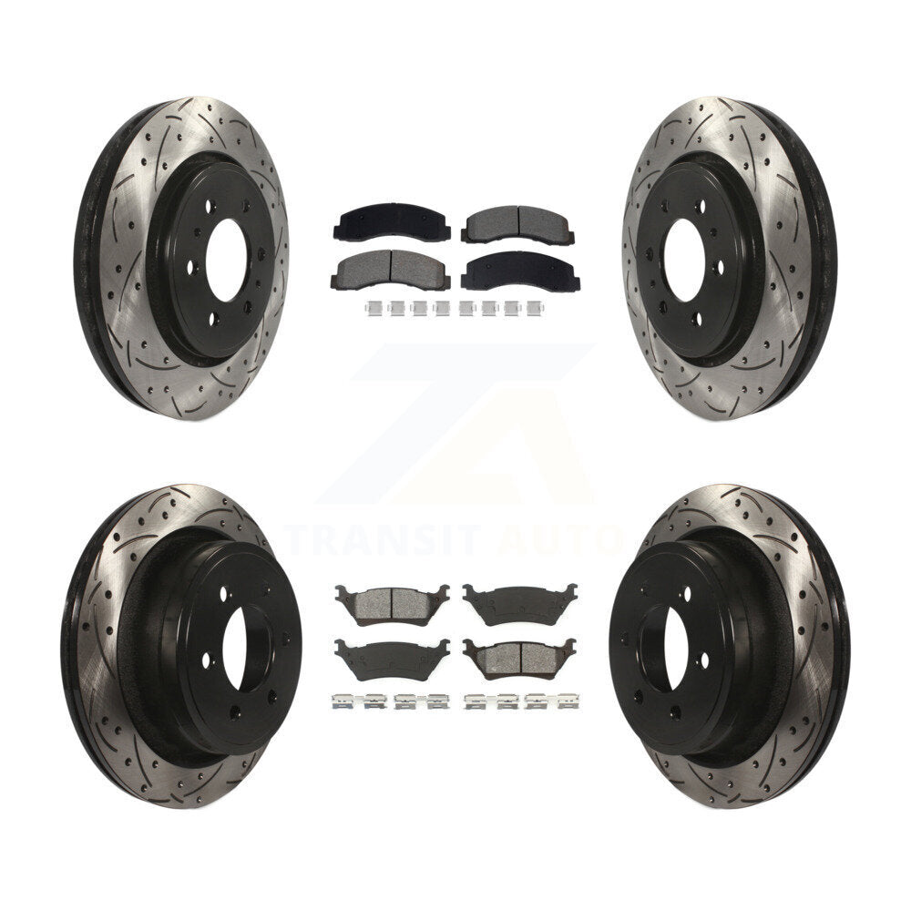 Coat Drill Slot Disc Brake Rotor Semi-Metallic Pad Front Rear Kit For Ford F-150