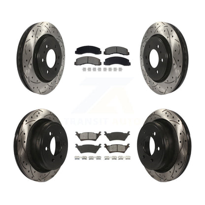 Coat Drill Slot Disc Brake Rotor Semi-Metallic Pad Front Rear Kit For Ford F-150