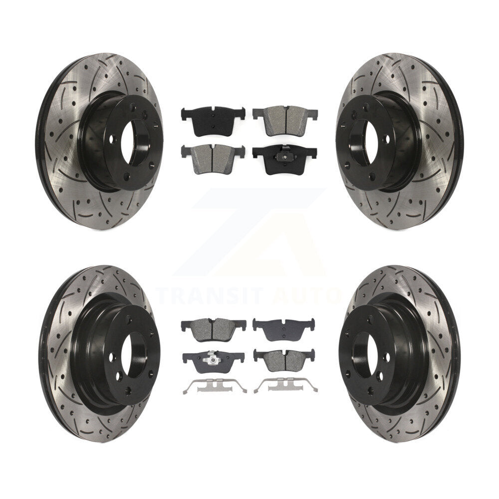 Drilled Slot Disc Brake Rotor Semi-Metallic Pad Front Rear Kit For BMW 320i 328d