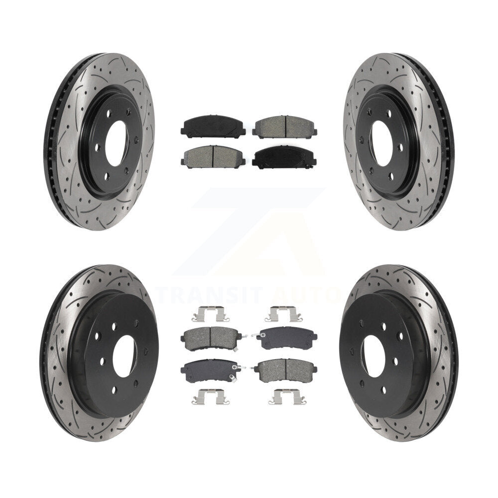 Drill Slot Brake Rotor Semi-Metallic Pad Front Rear Kit For INFINITI QX80 Nissan