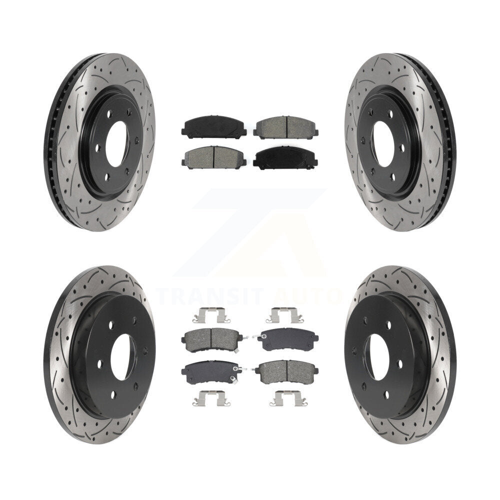 Drilled Slot Disc Brake Rotor Semi-Metallic Pad Front Rear Kit For Nissan Armada