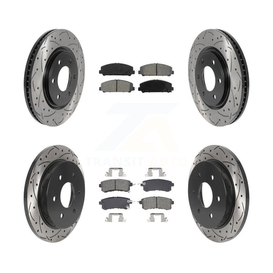 Drilled Slot Disc Brake Rotor Semi-Metallic Pad Front Rear Kit For Nissan Armada