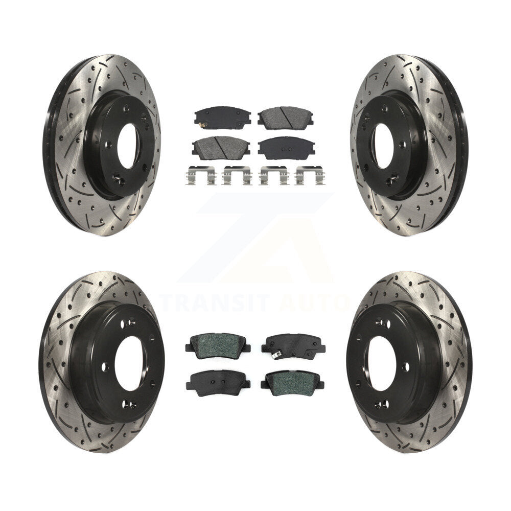 Drilled Slot Brake Rotors Semi-Metallic Pad Front Rear Kit For Hyundai Venue Kia