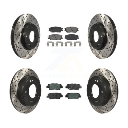 Drilled Slot Brake Rotors Semi-Metallic Pad Front Rear Kit For Hyundai Venue Kia