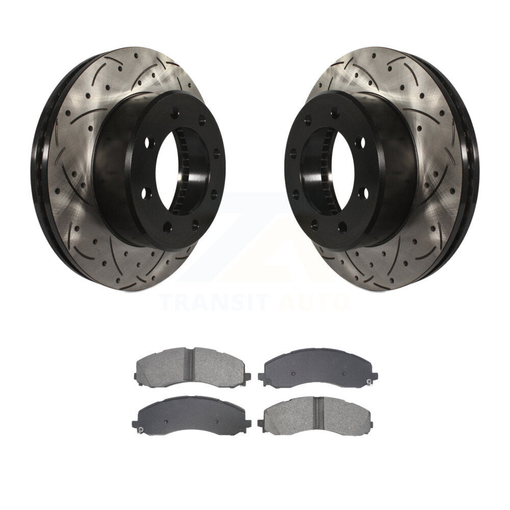 Coated Drill Slot Disc Brake Rotor Semi-Metallic Pad Front Kit For Ram 2500 3500