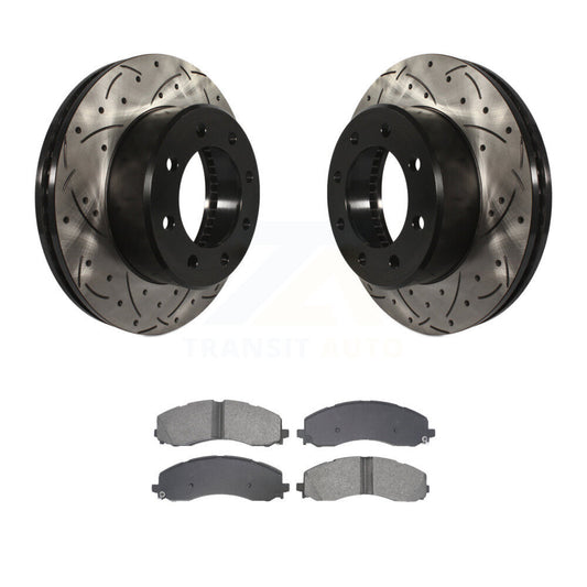 Coated Drill Slot Disc Brake Rotor Semi-Metallic Pad Front Kit For Ram 2500 3500