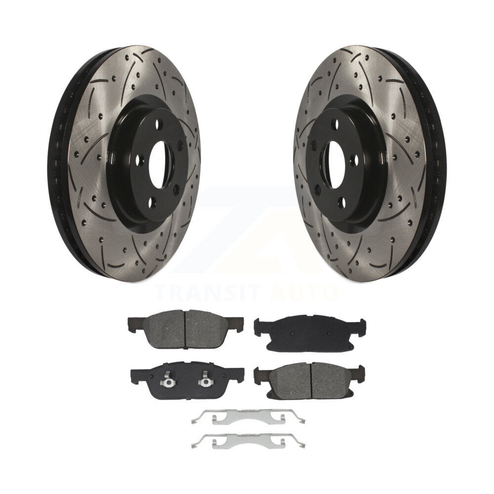 Drill Slot Disc Brake Rotors Semi-Metallic Pad Front Kit For Lincoln Continental