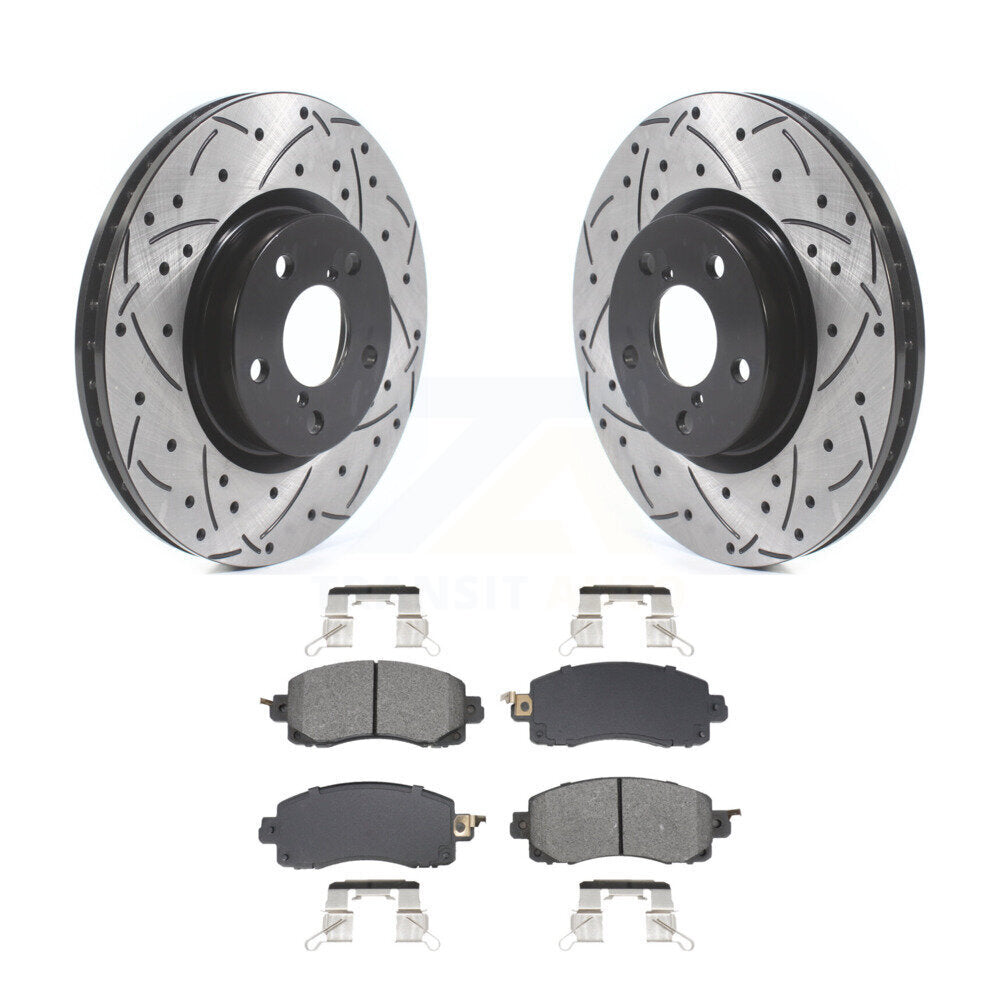 Coat Drill Slot Disc Brake Rotors Semi-Metallic Pad Front Kit For Subaru Impreza