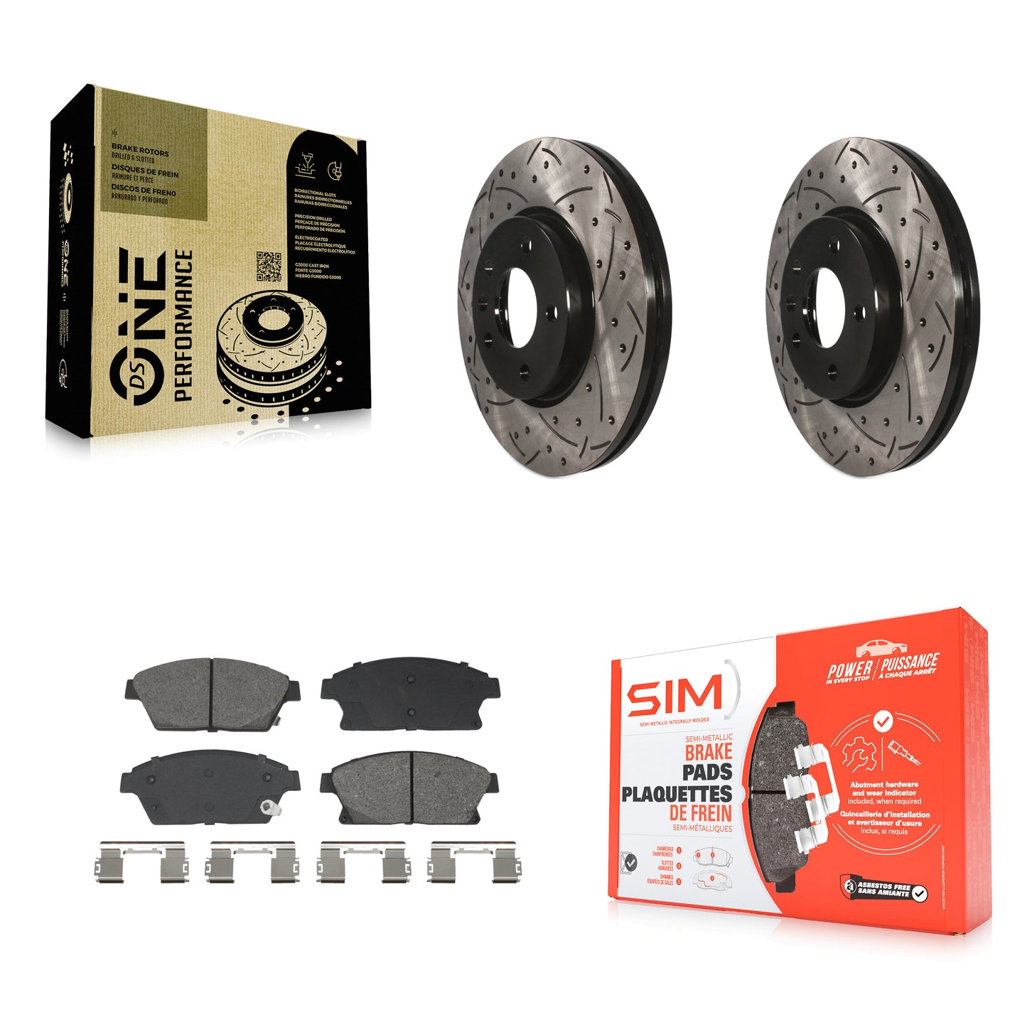 Drilled Slot Brake Rotor & Semi-Metallic Pad Front Kit For Chevrolet Cruze Buick