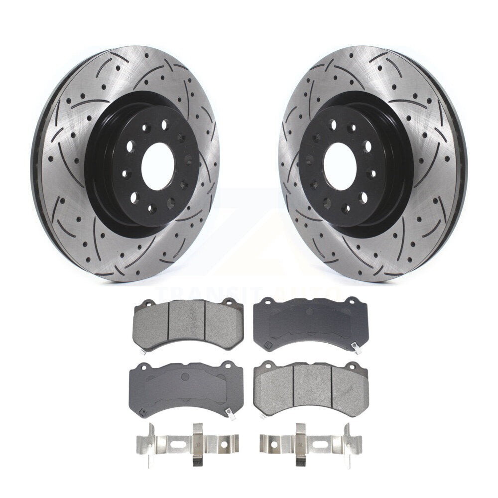 Coated Drill Slot Disc Brake Rotors Semi-Metallic Pad Front Kit For Cadillac CTS