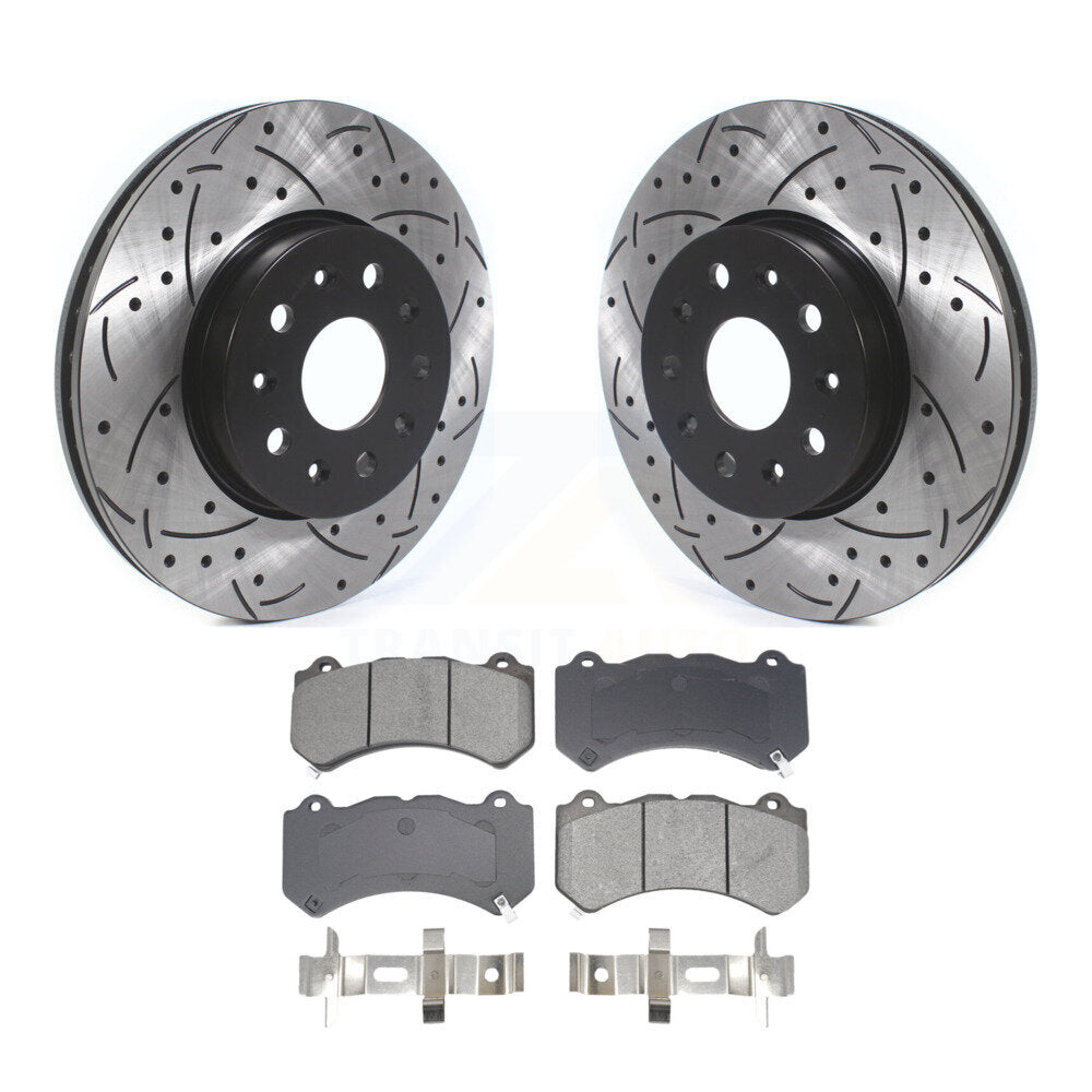 Drilled Slot Brake Rotors Semi-Metallic Pad Front Kit For Chevrolet Camaro LT LS