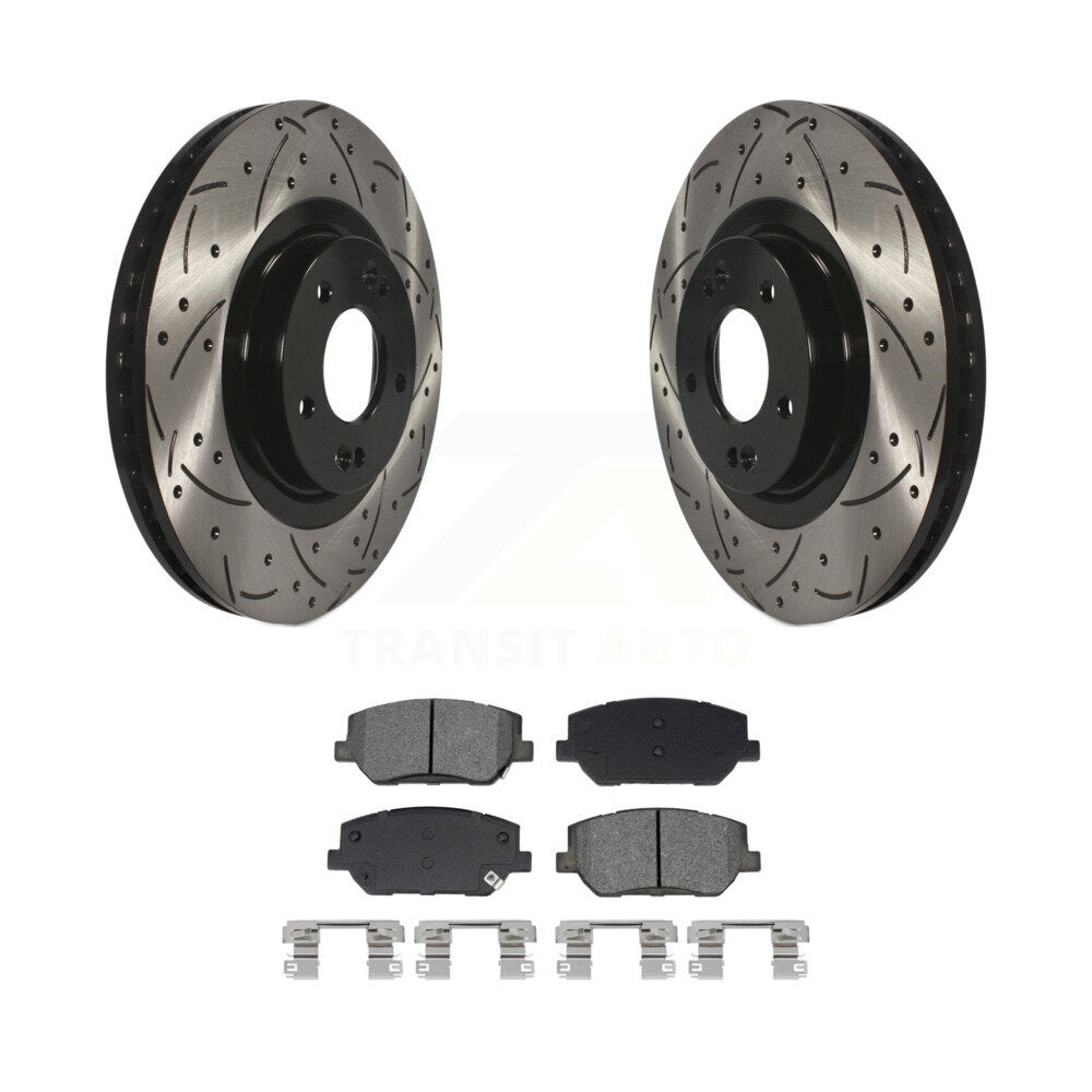 Drilled Slot Brake Rotors Semi-Metallic Pad Front Kit For 19-20 Hyundai Santa Fe