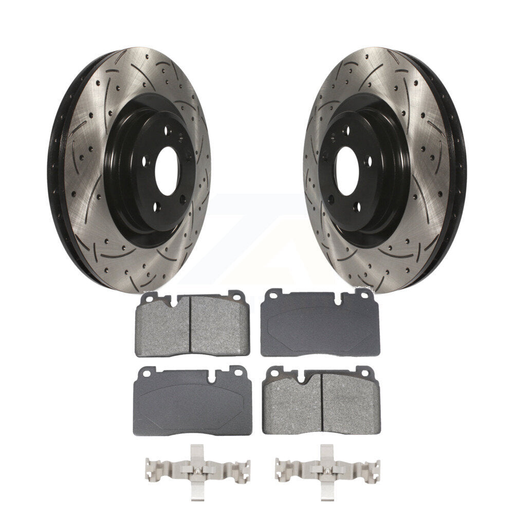 Coated Drilled Slotted Disc Brake Rotors Semi-Metallic Pad Front Kit For Audi Q5