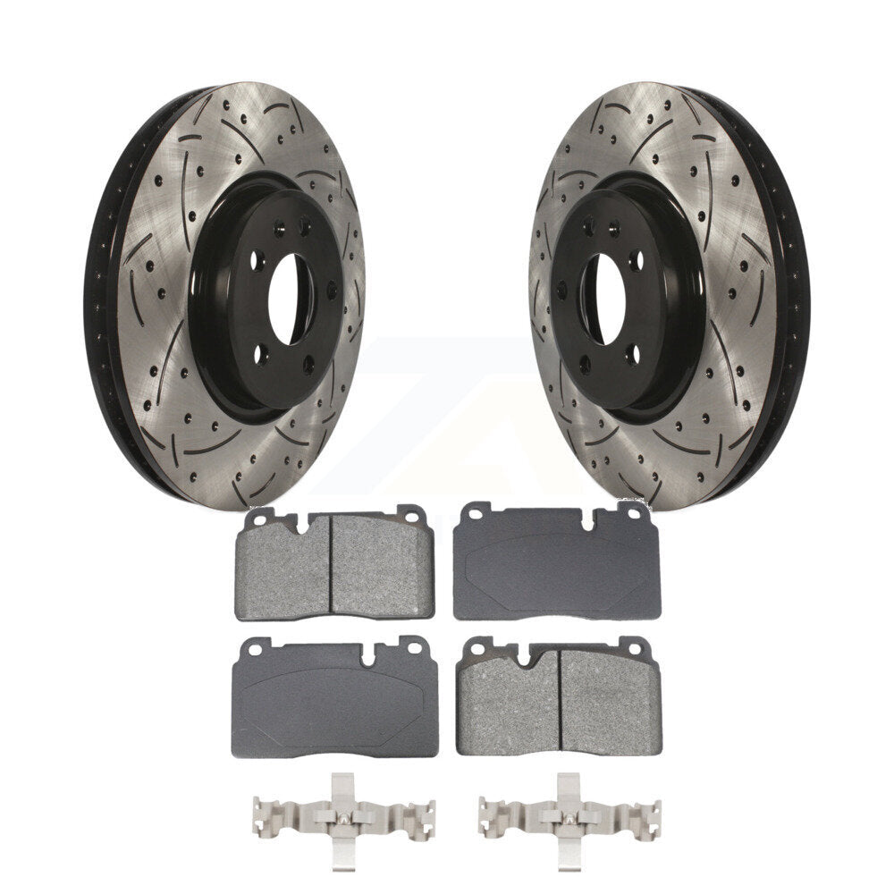 Coated Drilled Slotted Disc Brake Rotors Semi-Metallic Pad Front Kit For Audi Q5