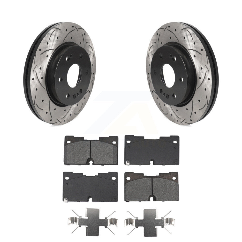 Drilled Slot Brake Rotor Semi-Metallic Pad Front Kit For GMC Chevrolet Silverado