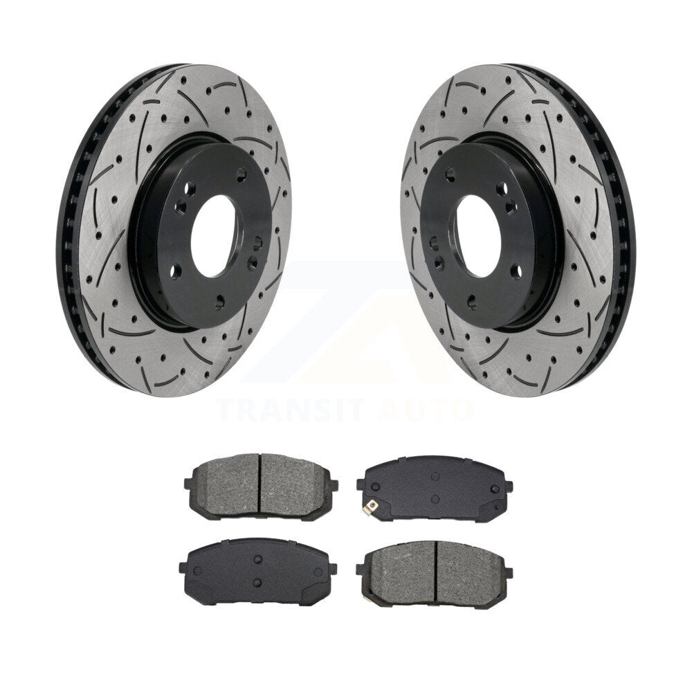 Coat Drill Slot Disc Brake Rotor Semi-Metallic Pad Front Kit For Hyundai Elantra