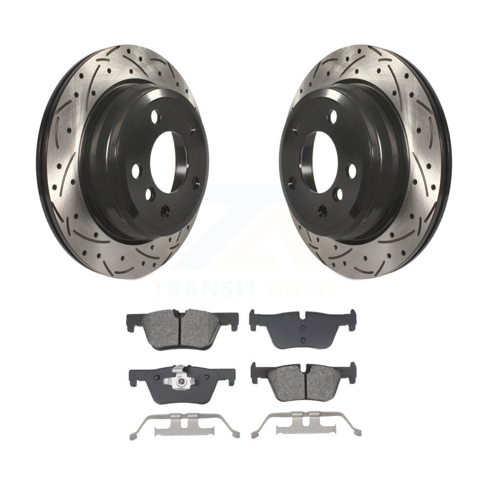 Drill Slot Brake Rotors Semi-Metallic Pad Rear Kit For BMW 328i xDrive 330i 320i