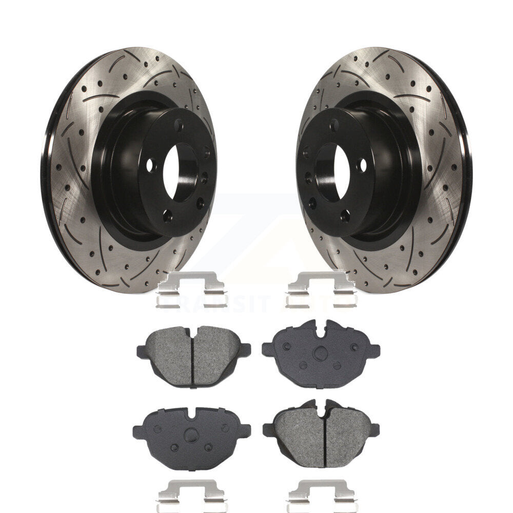 Coated Drilled Slotted Disc Brake Rotor Semi-Metallic Pad Rear Kit For BMW X3 X4