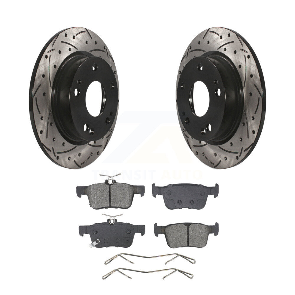 Drilled Slot Disc Brake Rotor Semi-Metallic Pad Rear Kit For Honda Civic Insight
