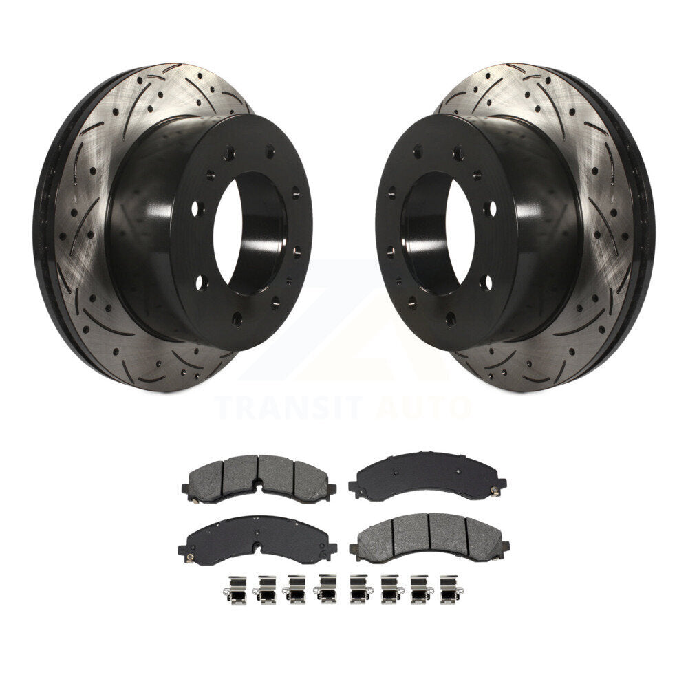 Drill Slot Brake Rotors Semi-Metallic Pad Rear Kit For GMC Chevrolet Sierra 2500