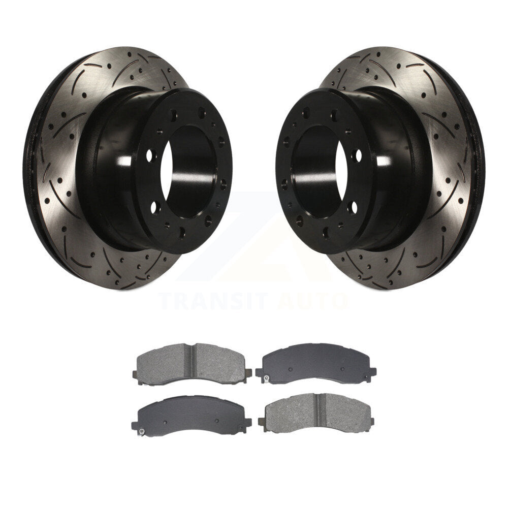 Coated Drill Slot Disc Brake Rotors Semi-Metallic Pad Rear Kit For Ram 2500 3500