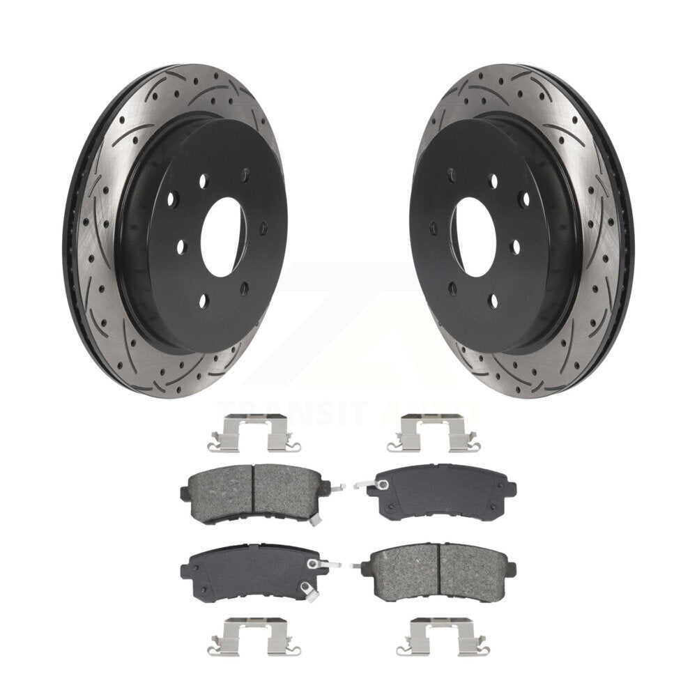 Drill Slot Brake Rotors Semi-Metallic Pad Rear Kit For INFINITI QX80 Nissan QX56
