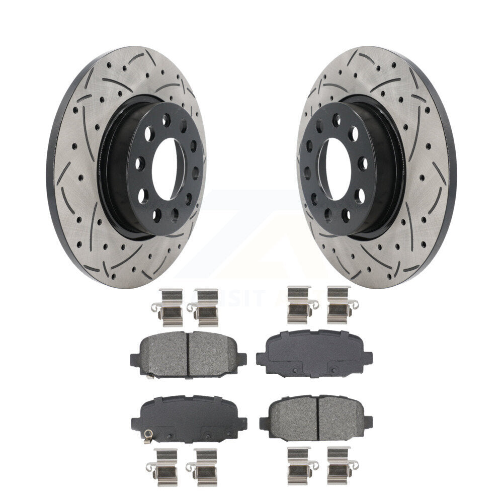 Coated Drilled Slot Disc Brake Rotor Semi-Metallic Pad Rear Kit For Jeep Compass
