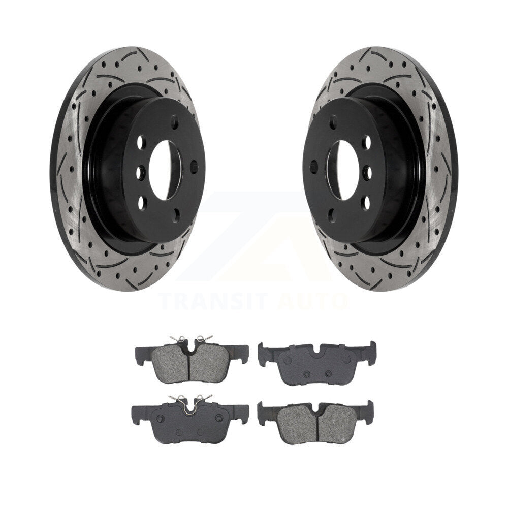 Drill Slot Brake Rotor Semi-Metallic Pad Rear Kit For Mini Cooper Countryman BMW