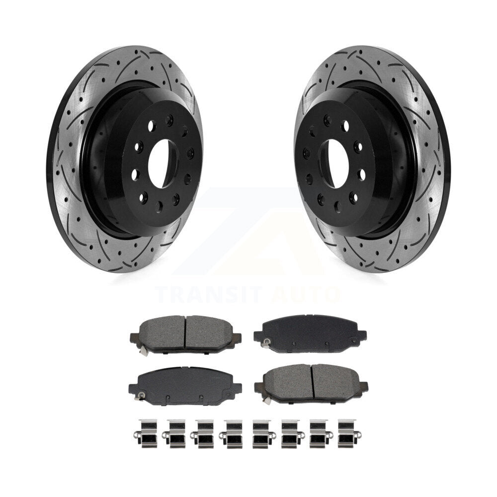Drill Slot Disc Brake Rotor Semi-Metallic Pad Rear Kit For Jeep Wrangler Rubicon