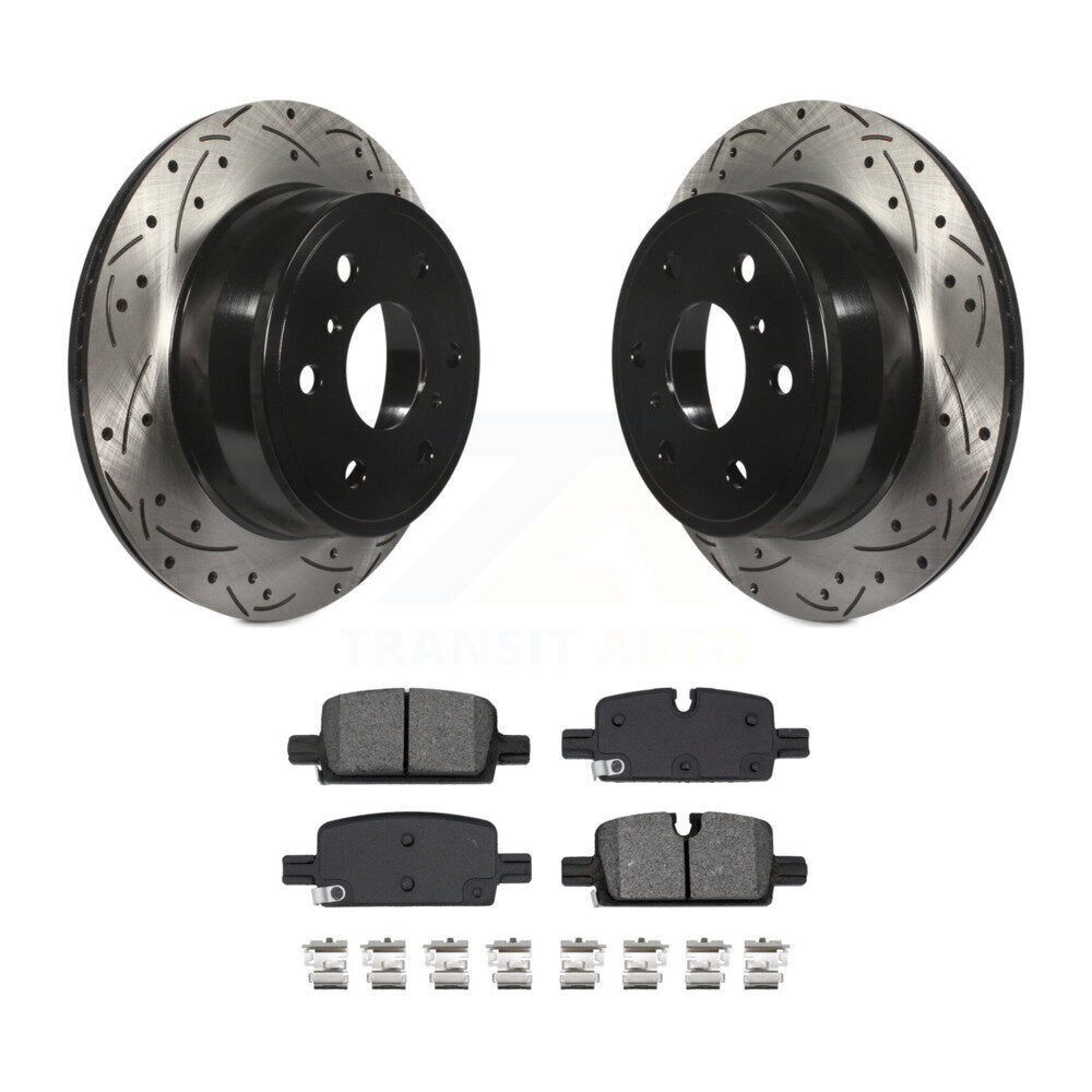 Coat Drill Slot Disc Brake Rotors Semi-Metallic Pad Rear Kit For GMC Sierra 1500